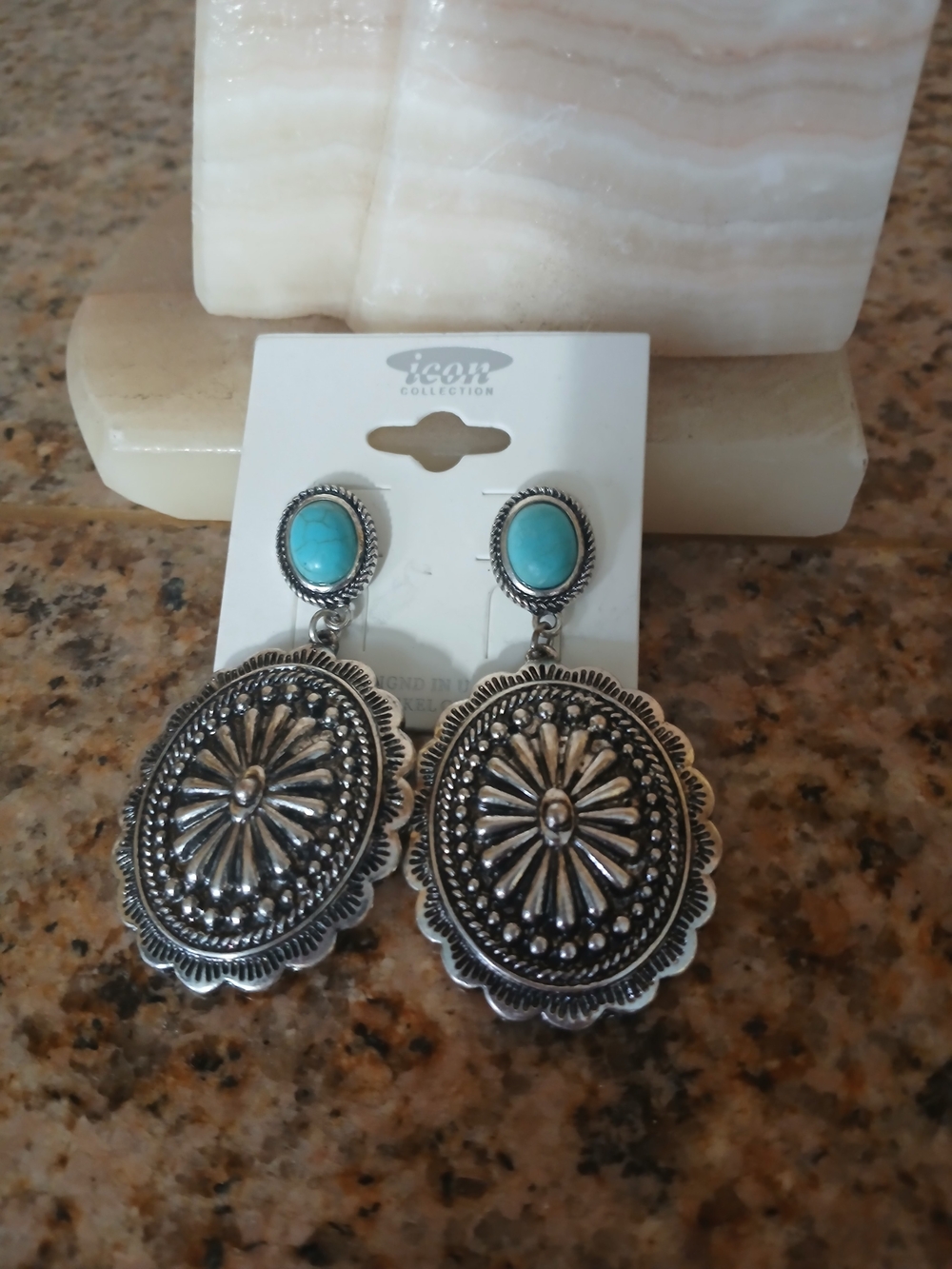 ICON COLLECTION Silver-Tone Oval Turquoise Drop Earrings